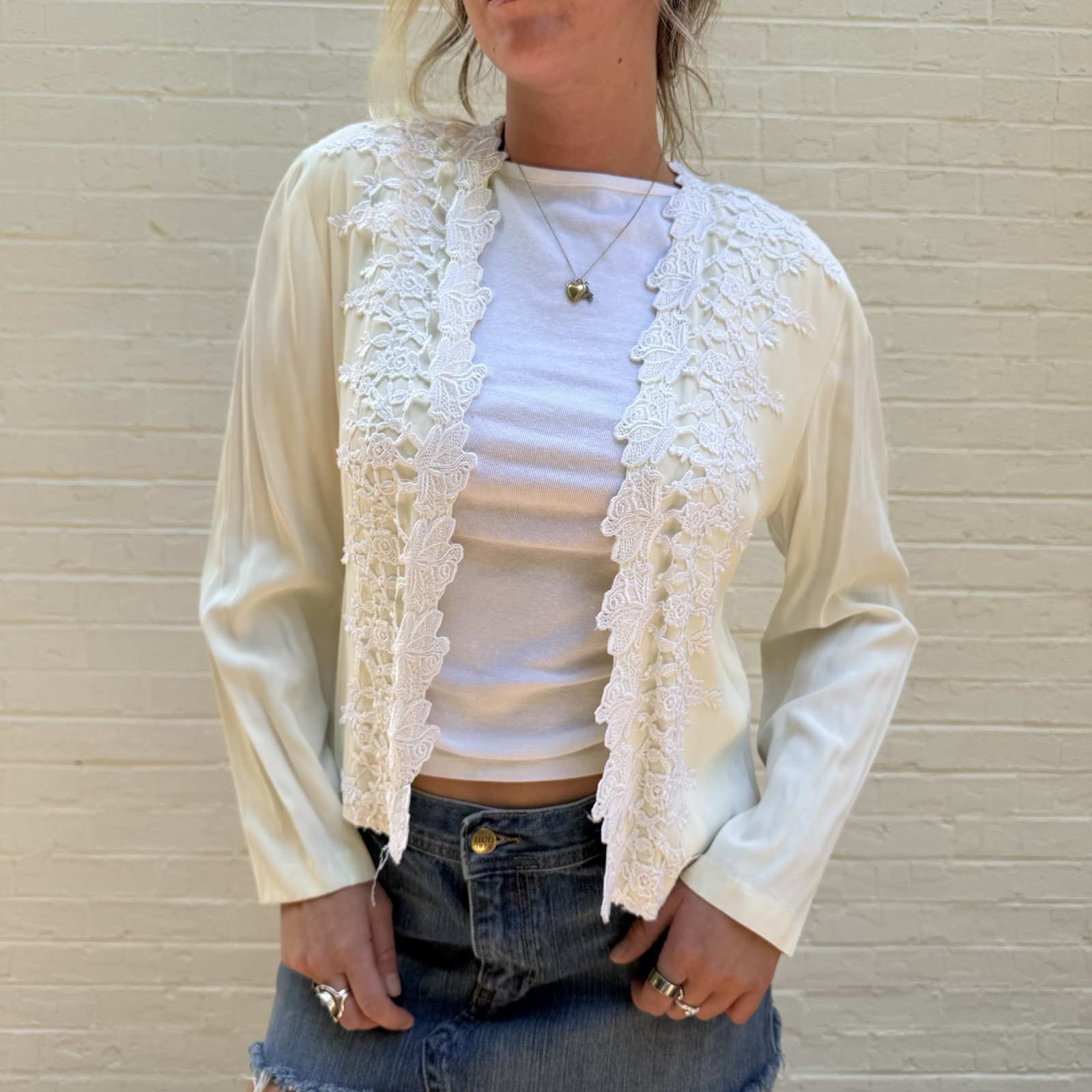 Vintage 90’s ivory lace silky cardigan