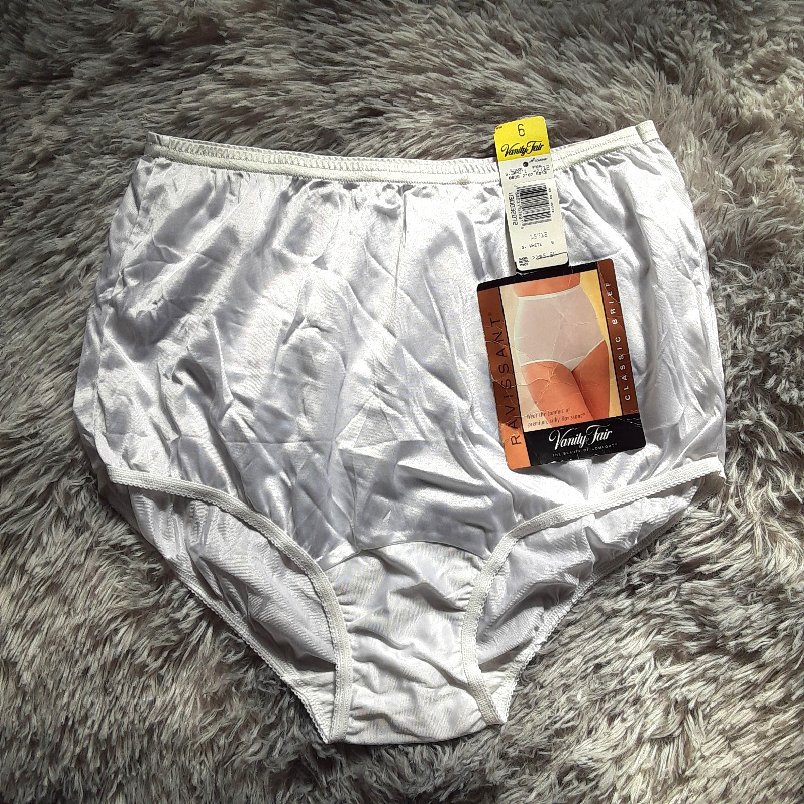 Vanity Fair Shiny Nylon Granny Panties Size 6 White Ravissant NWT Cotton Gusset