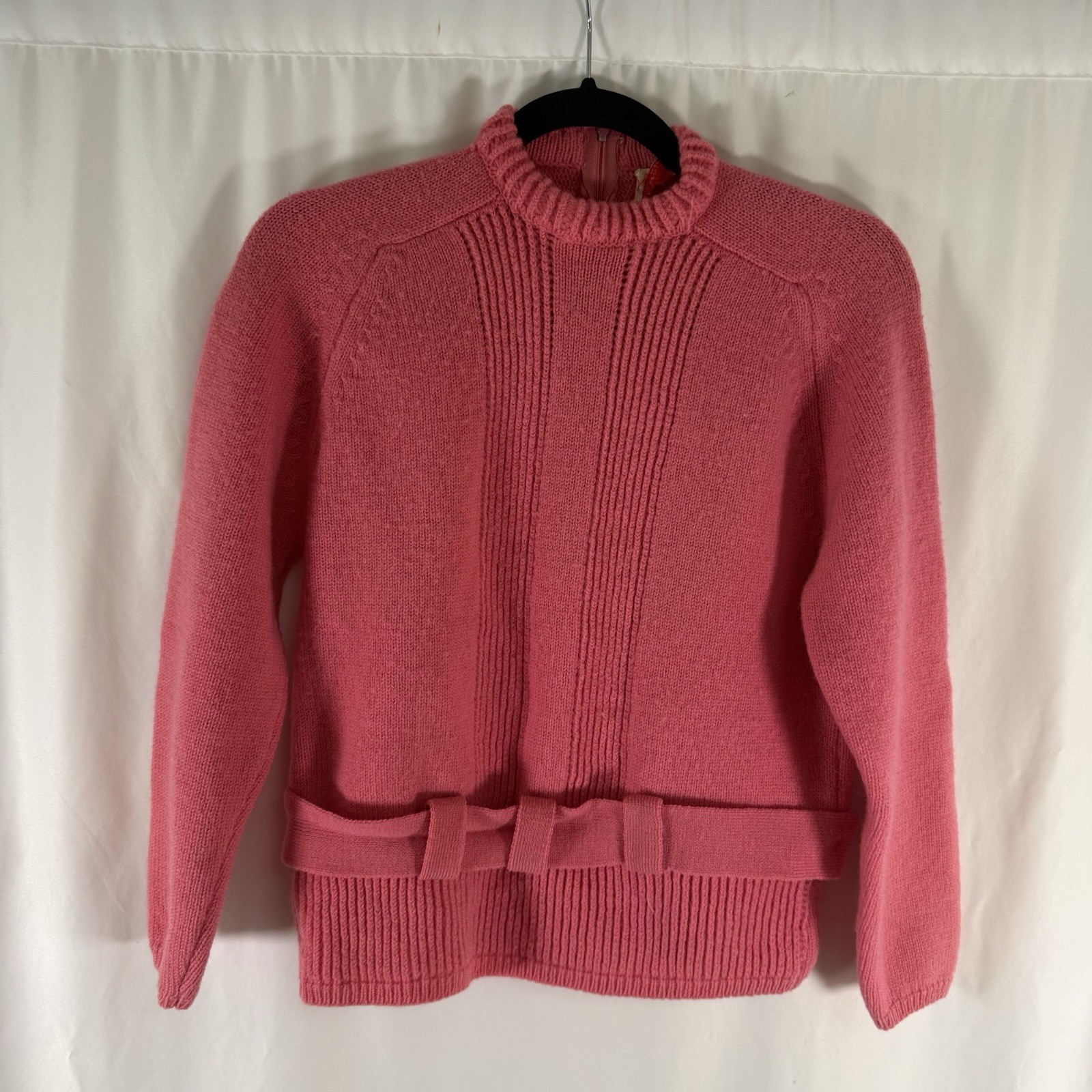 Vintage Darlene 100% Wool Sweater Women’s 38 Pink Knit Zip Back Made USA
