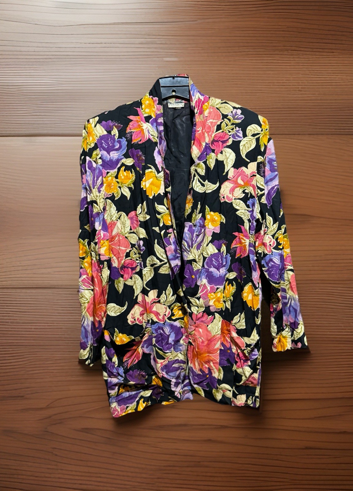 Floral Blazer Jewel Tones Oversized Long Size Women’s Medium Vintage 1980s