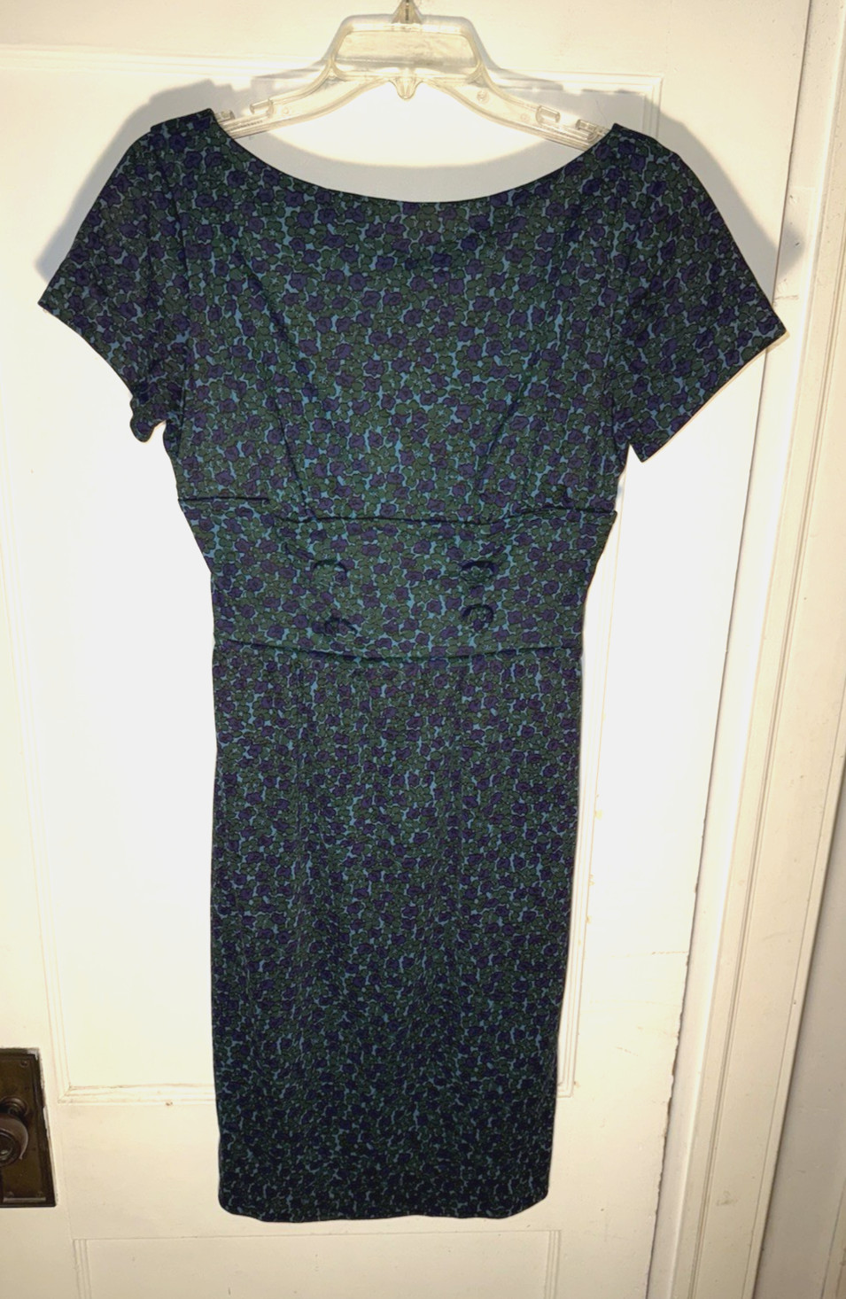 Jonathan Logan Vintage Dress Blue Green Floral Sheath Wiggle Size S. d979