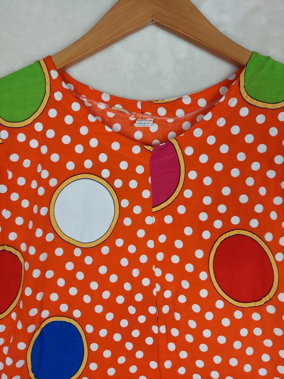 Vintage 60’s Mayette Dress Womens Large Orange Polka Dots Pockets hippie