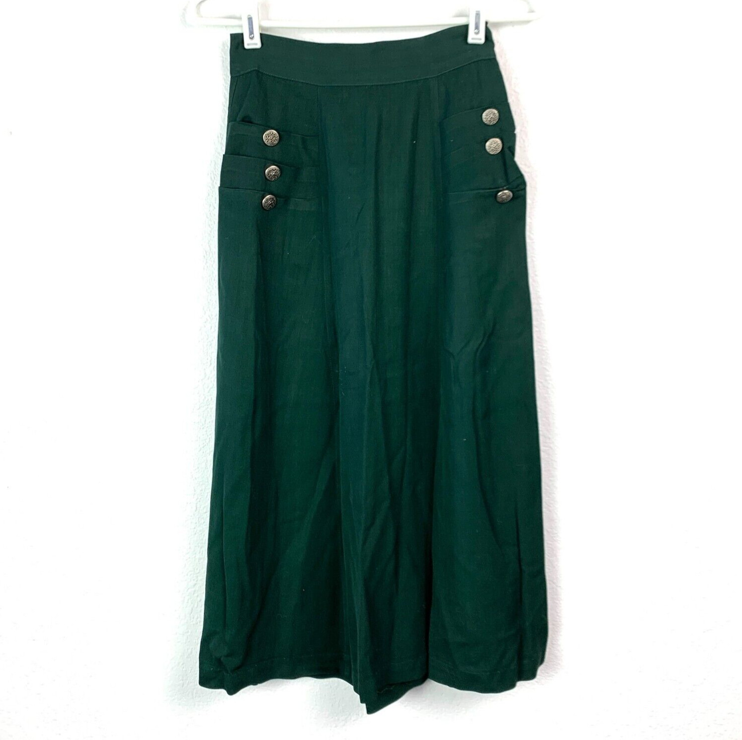 Vintage 1940s Dark Green A-Line Skirt Crown Zipper Waist 23″