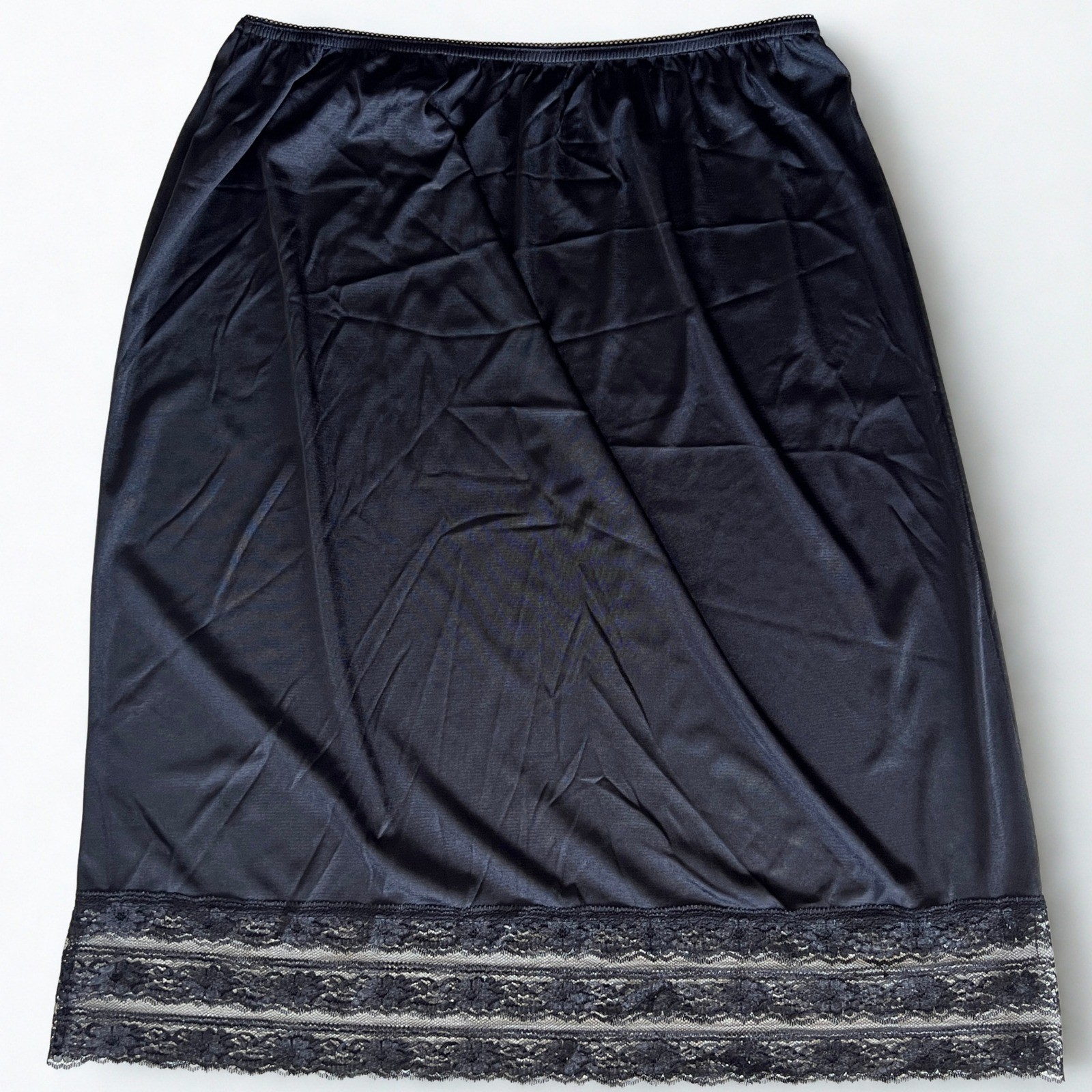 Vintage Metropolitan Black Half Slip Lace Hem Lingerie Skirt Size Large USA