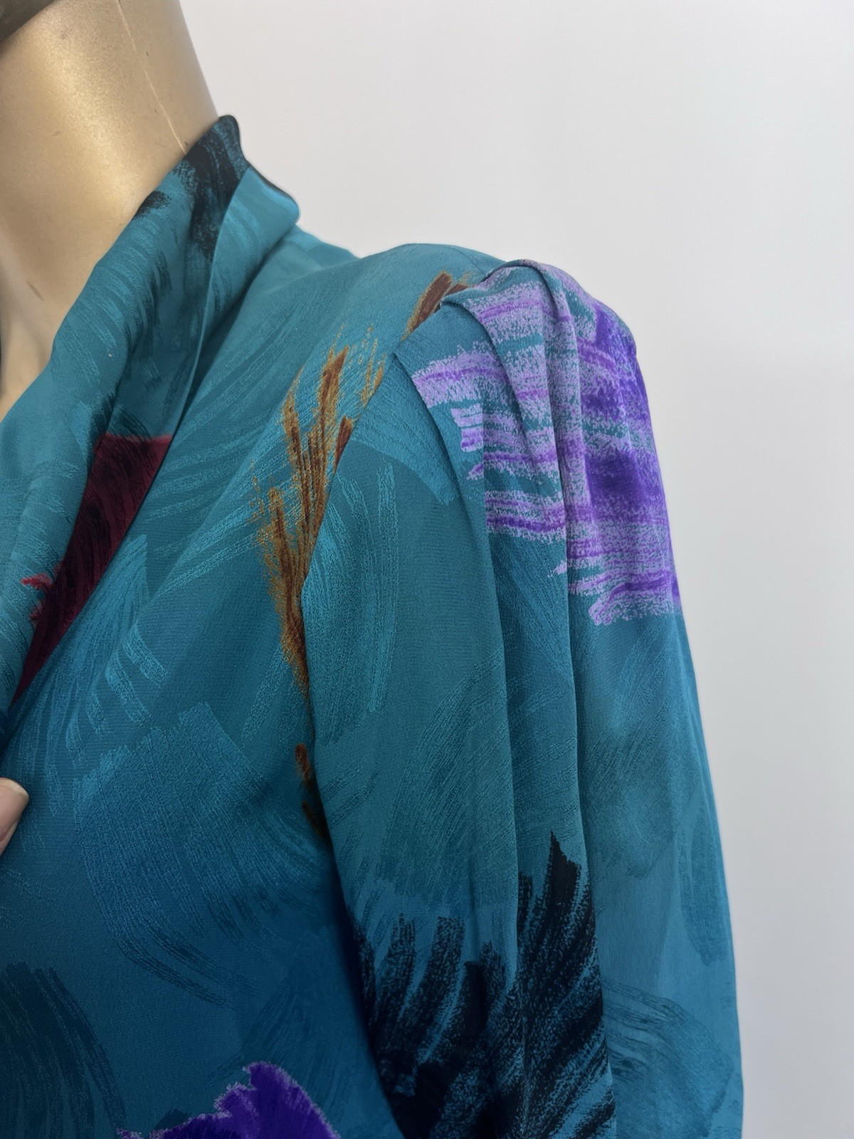 VTG 80s women’s turquoise silk secretary dress Andrea Odicini for Saks SZ 4/6 US