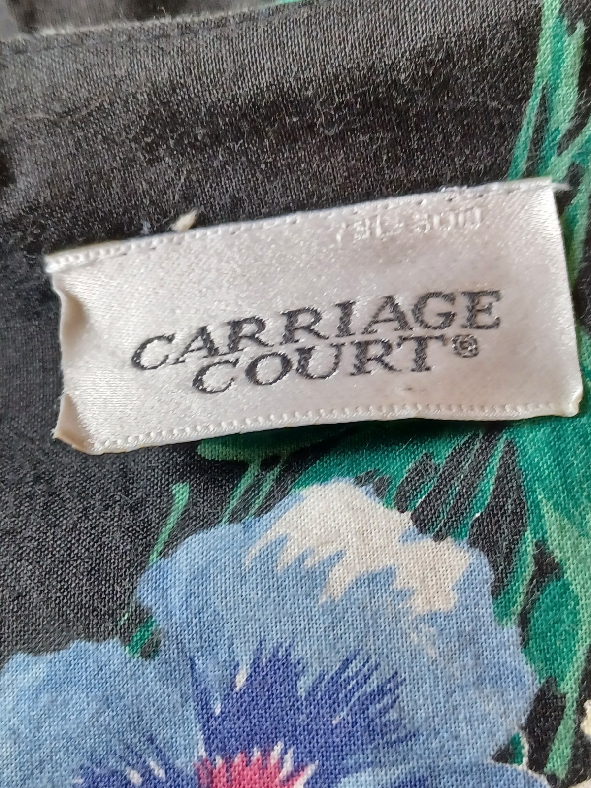 Vintage 1980s Carriage Court Black Floral Puff Sleeve Cottagecore Tea Dress