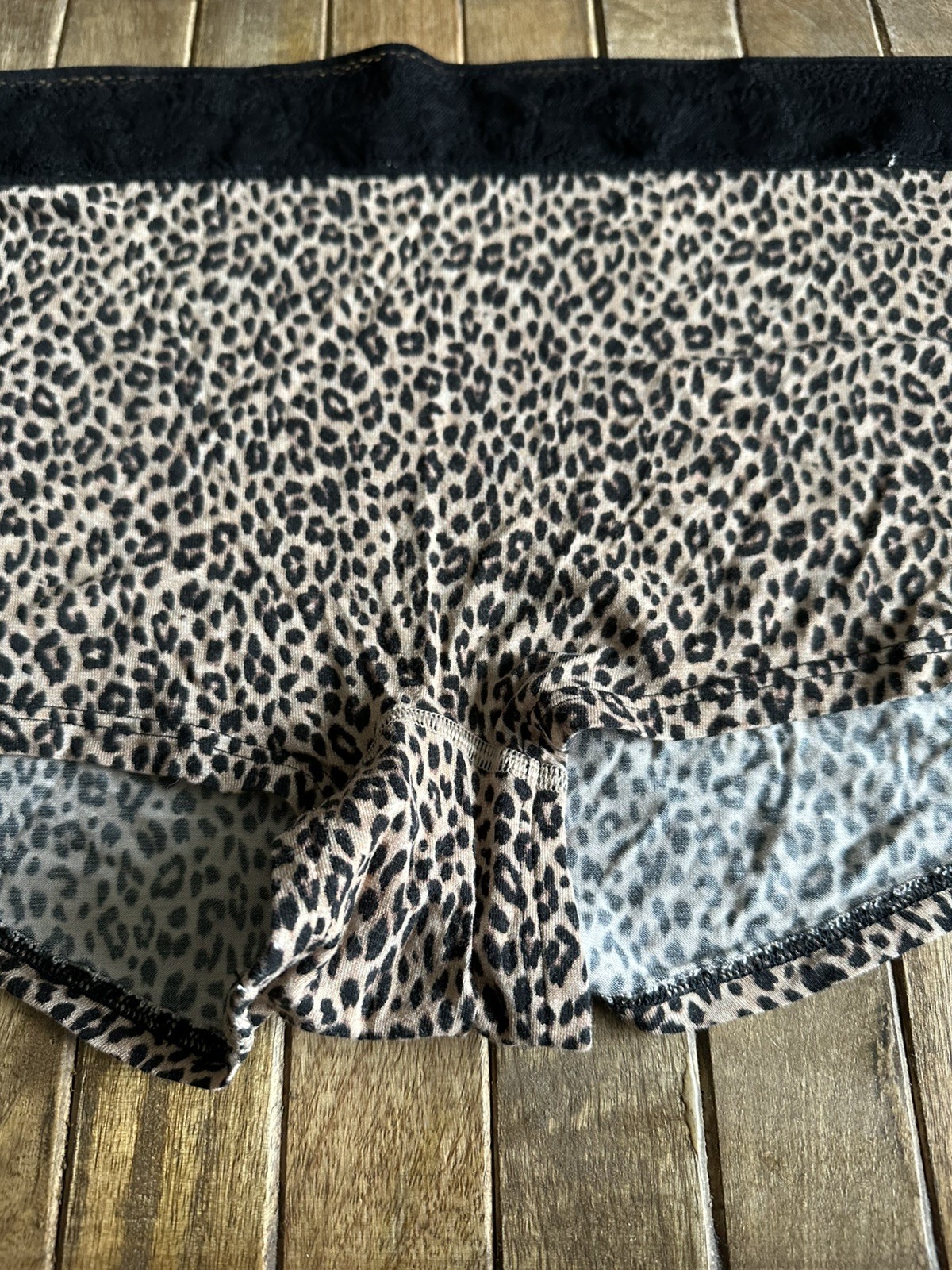 Vtg Joyspun XL 16/18 Animal Print Boyshort Panties W Black Lace Trim