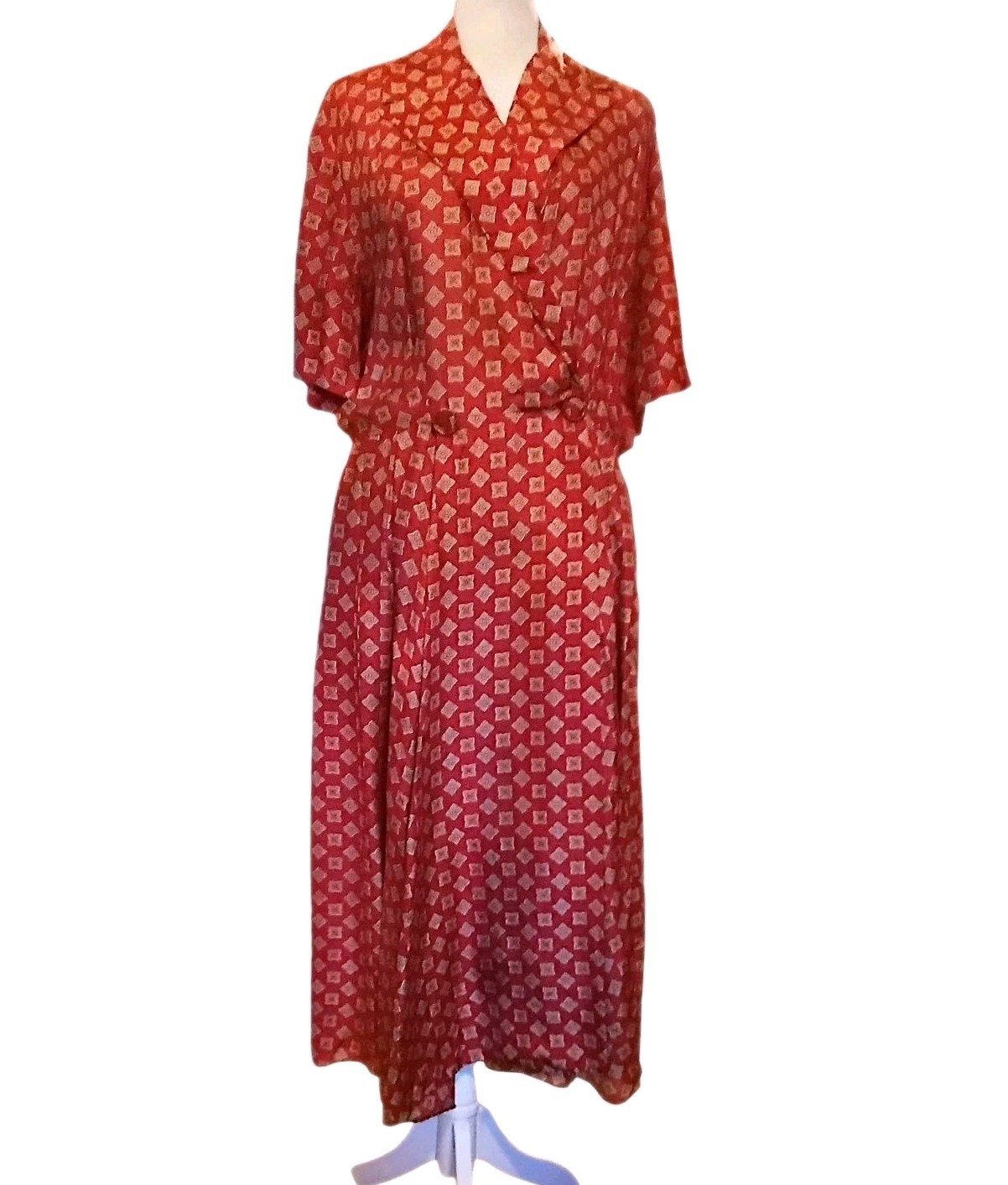VTG 50s All Silk Tissue Thin Scarlet Red LORD & TAYLOR/DORIAN Wrap Dress Sz M