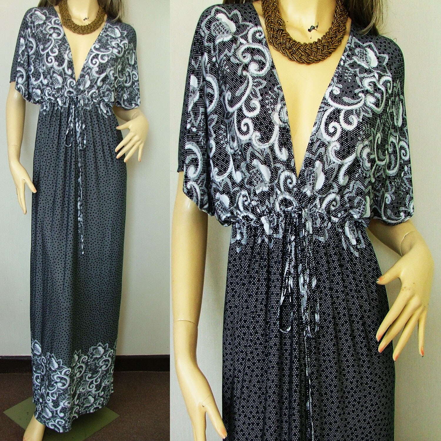 Dress Women’s Boho Caftan Kimono Ethnic V-neck Evening Party Maxi M L