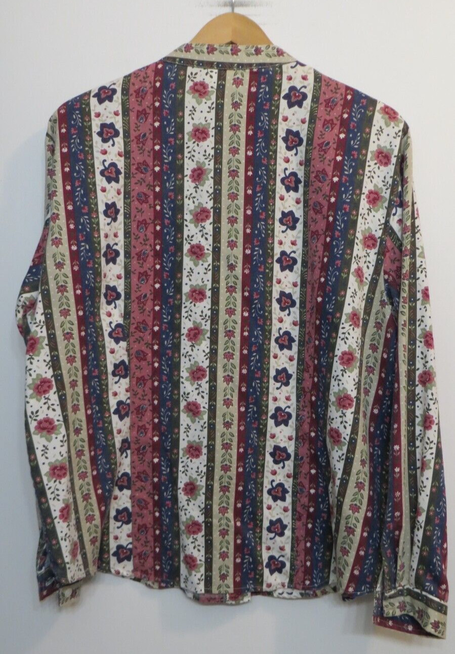 Vintage Look Season Ticket Shirt Women XL Multicolor Floral Striped 80s 90s Look