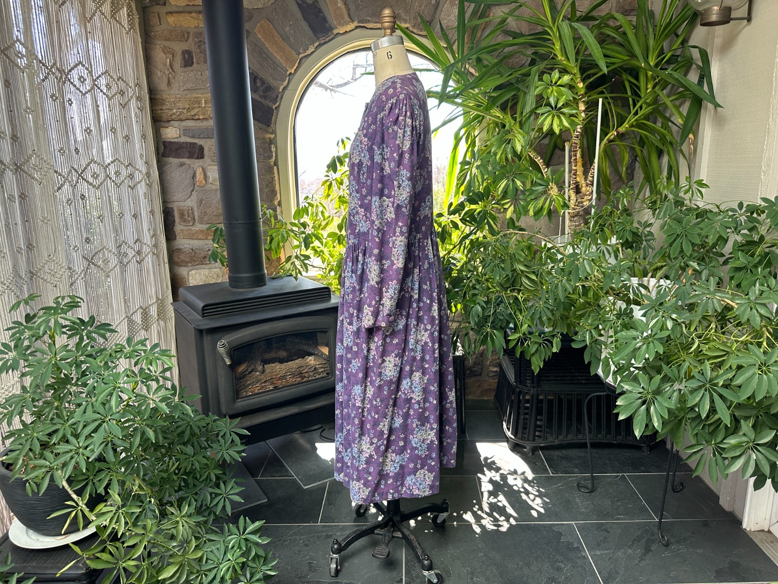 Vintage 1980s Laura Ashley Muted Purples and Gray Ditsy Floral Cotton Wool Dress