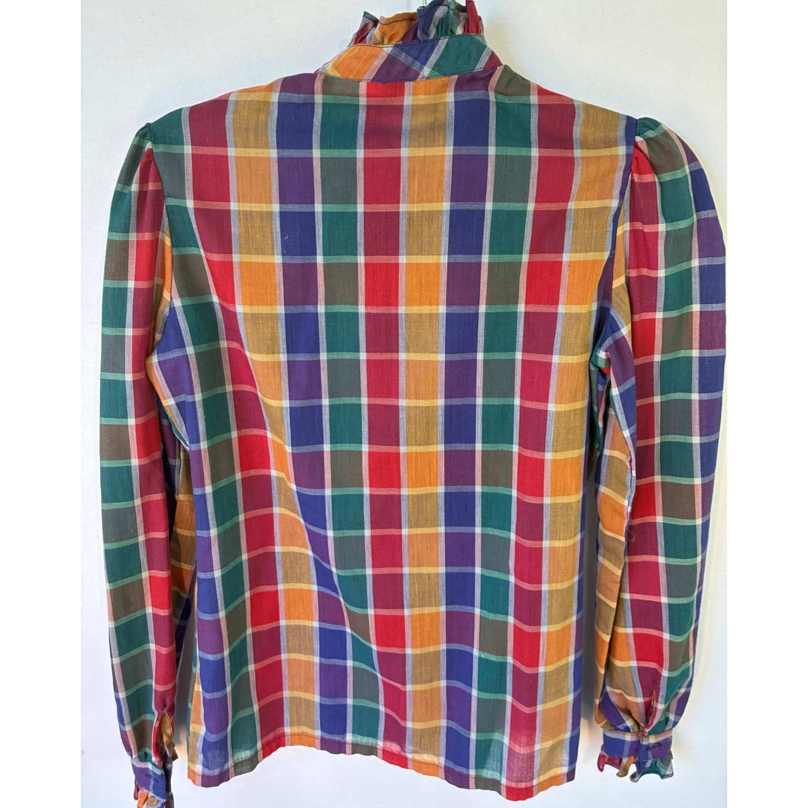 Present Co Plaid Ruffle Blouse Vintage Womens 5/6 Multi Color Excellent