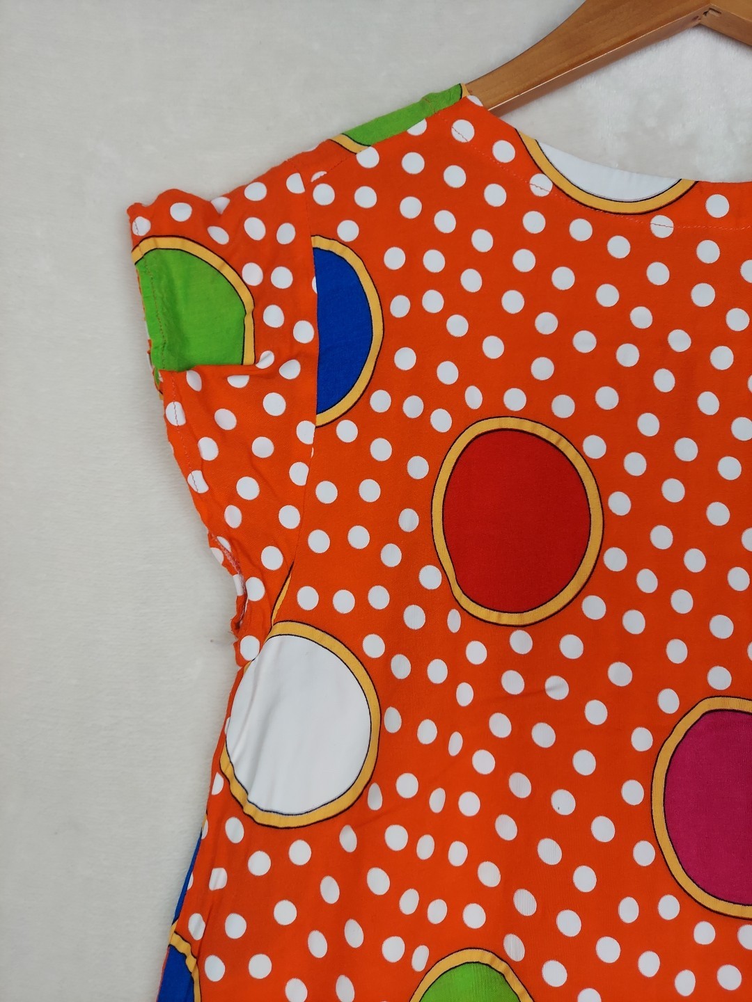 Vintage 60’s Mayette Dress Womens Large Orange Polka Dots Pockets hippie
