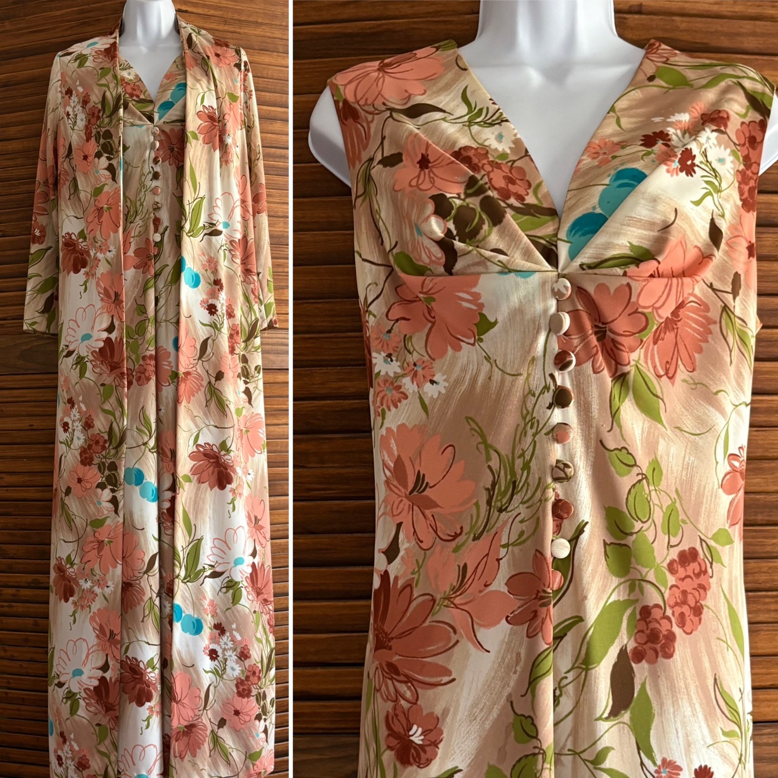 Vintage Lane Bryant Maxi Floral Dress with Matching Duster Size L/XL 1970’s