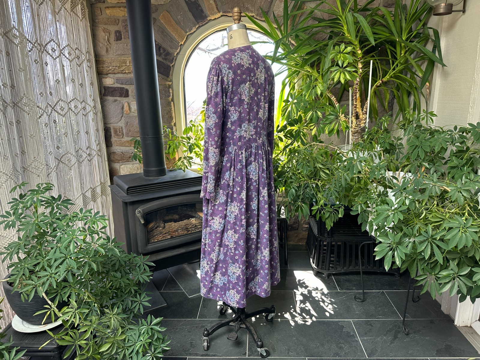 Vintage 1980s Laura Ashley Muted Purples and Gray Ditsy Floral Cotton Wool Dress