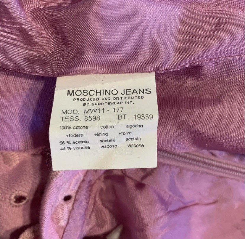 Moschino Jeans Y2K Vintage Pink Embroidery Eyelet Dress Scallop Finish EU 40