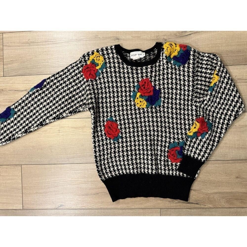JH Collectibles houndstooth 100% Wool Floral M Women’s Vintage Y2k Cottagecore