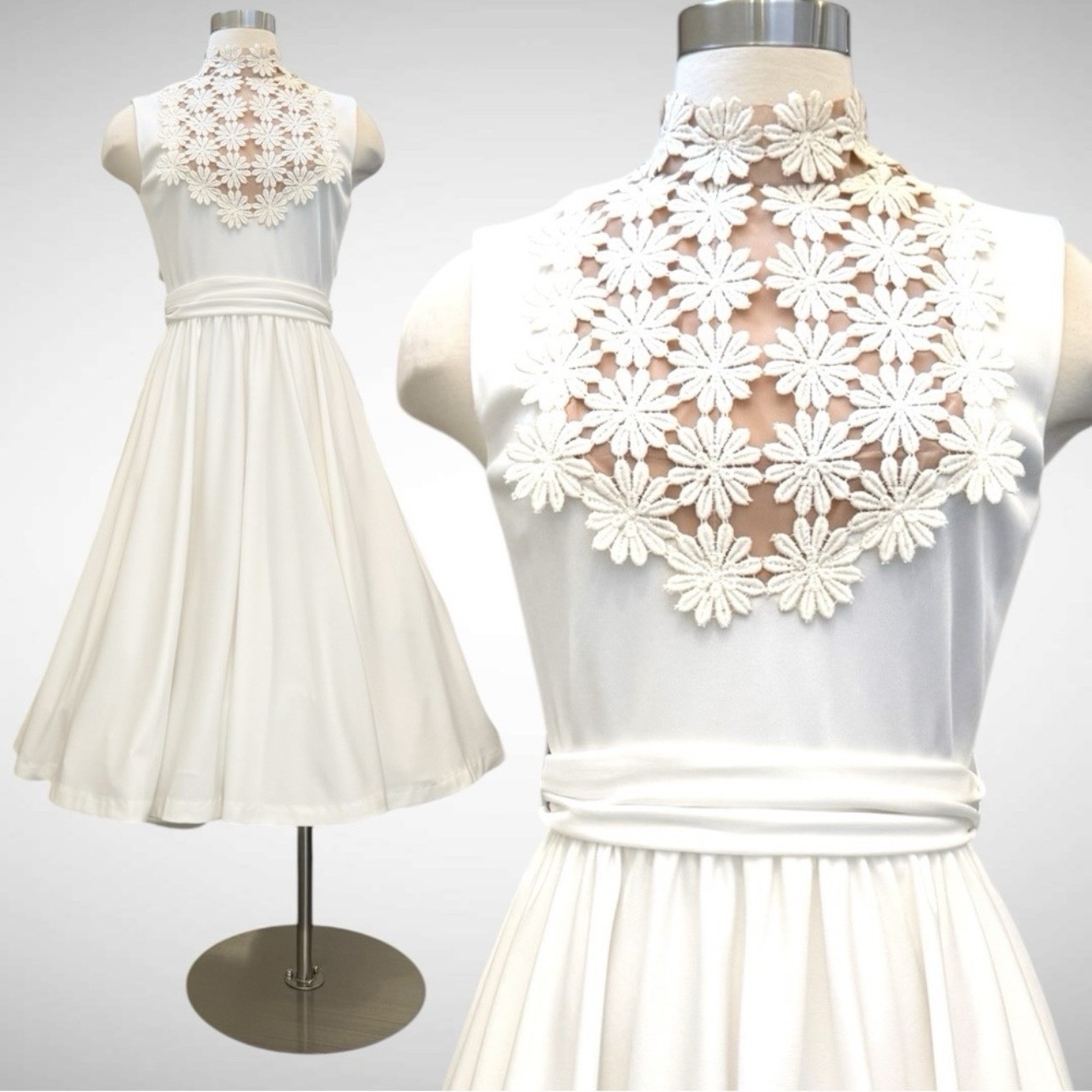 Vintage Lilli Diamond White Daisy Sheer Illusion NWT Deadstock 60s Midi Dress 10