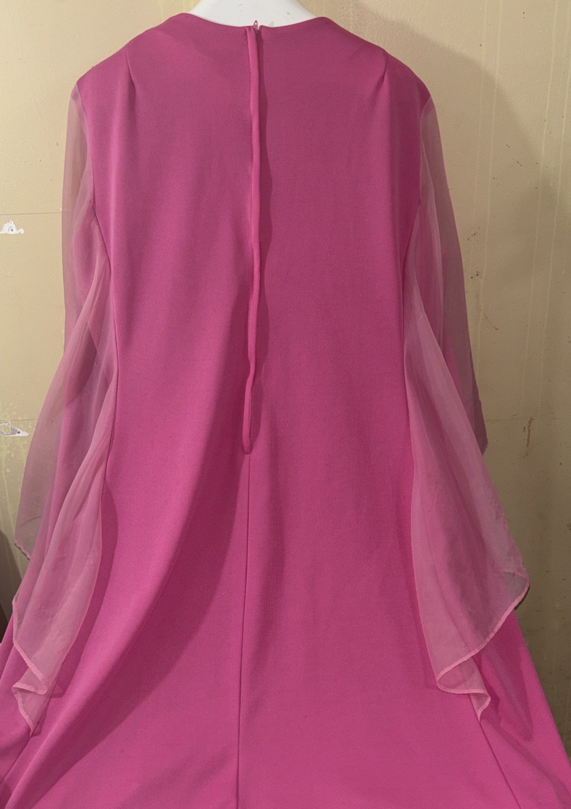 Vintage 70S Lane Bryant Gown Polyester Embellished Collar Flutter Sleeve Pink D