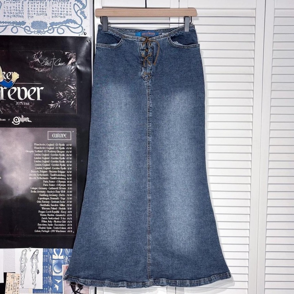 Y2k denim maxi skirt