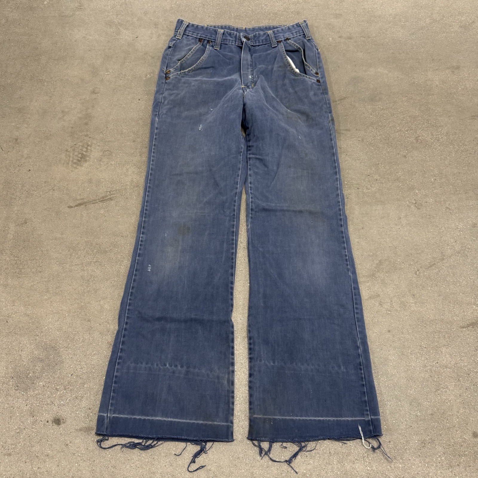 Vintage 70s corduroy bell bottom pants faded blue distressed 28×32 Barn Find