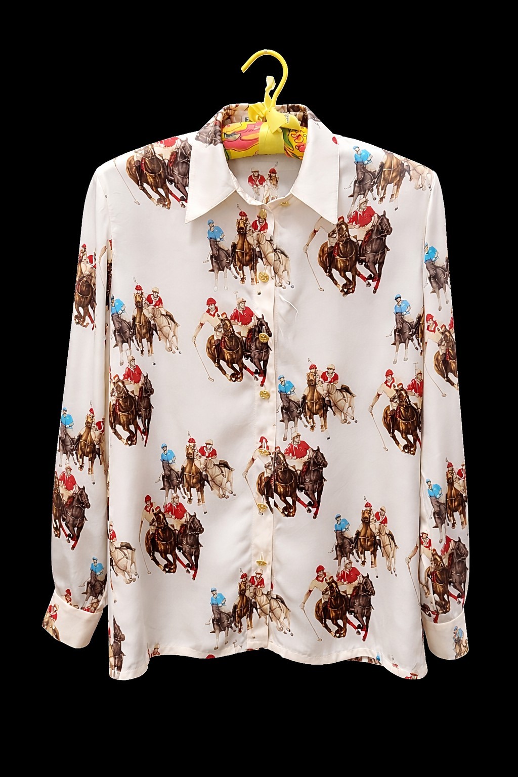 ESCADA Margaretha Ley Silk Blouse 36 Horse Polo Print Equestrian VINTAGE
