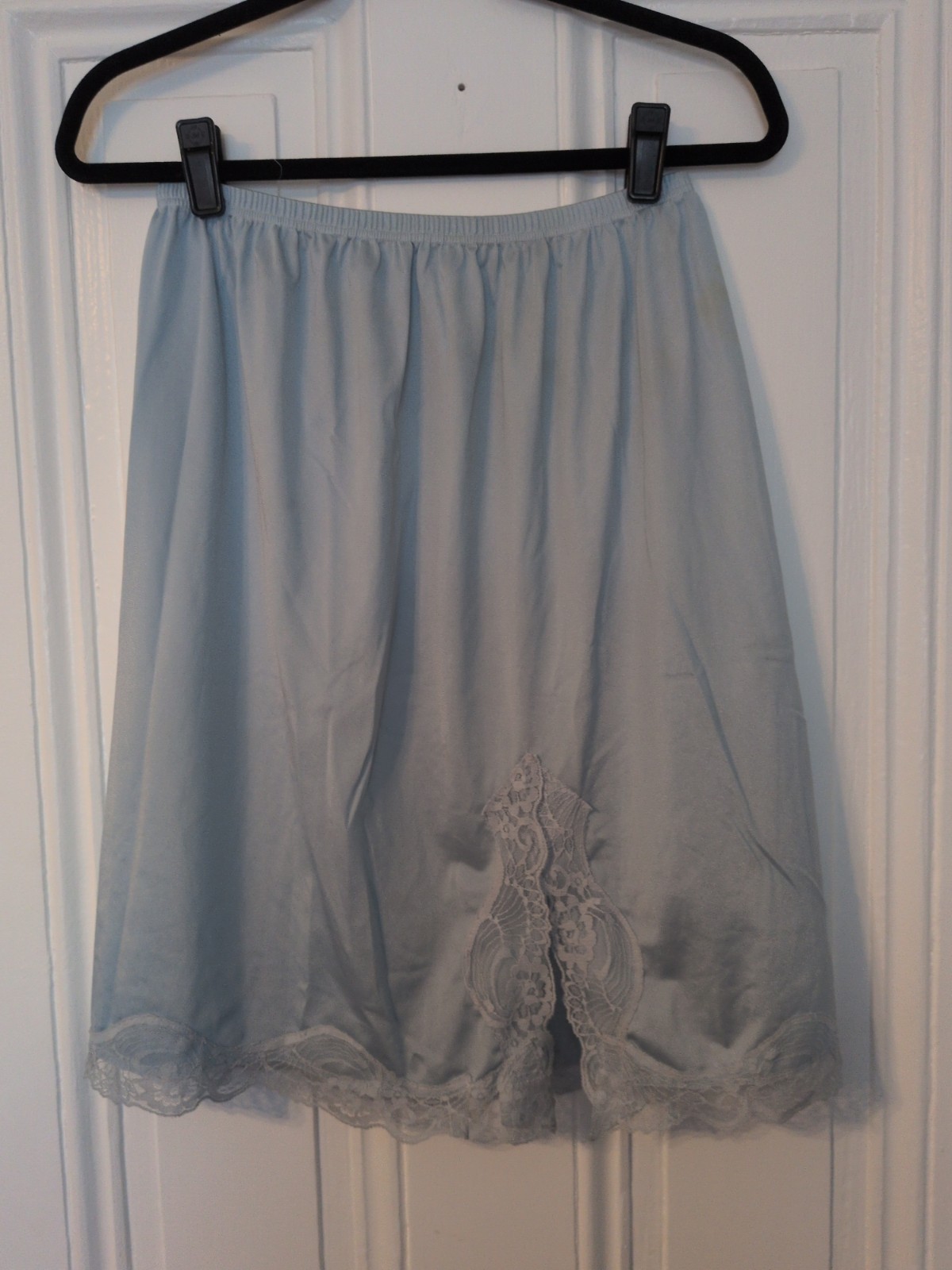 Vintage Vicky Form Nylon Half Slip Skirt Size Large Blue Vintage with Lace Trim