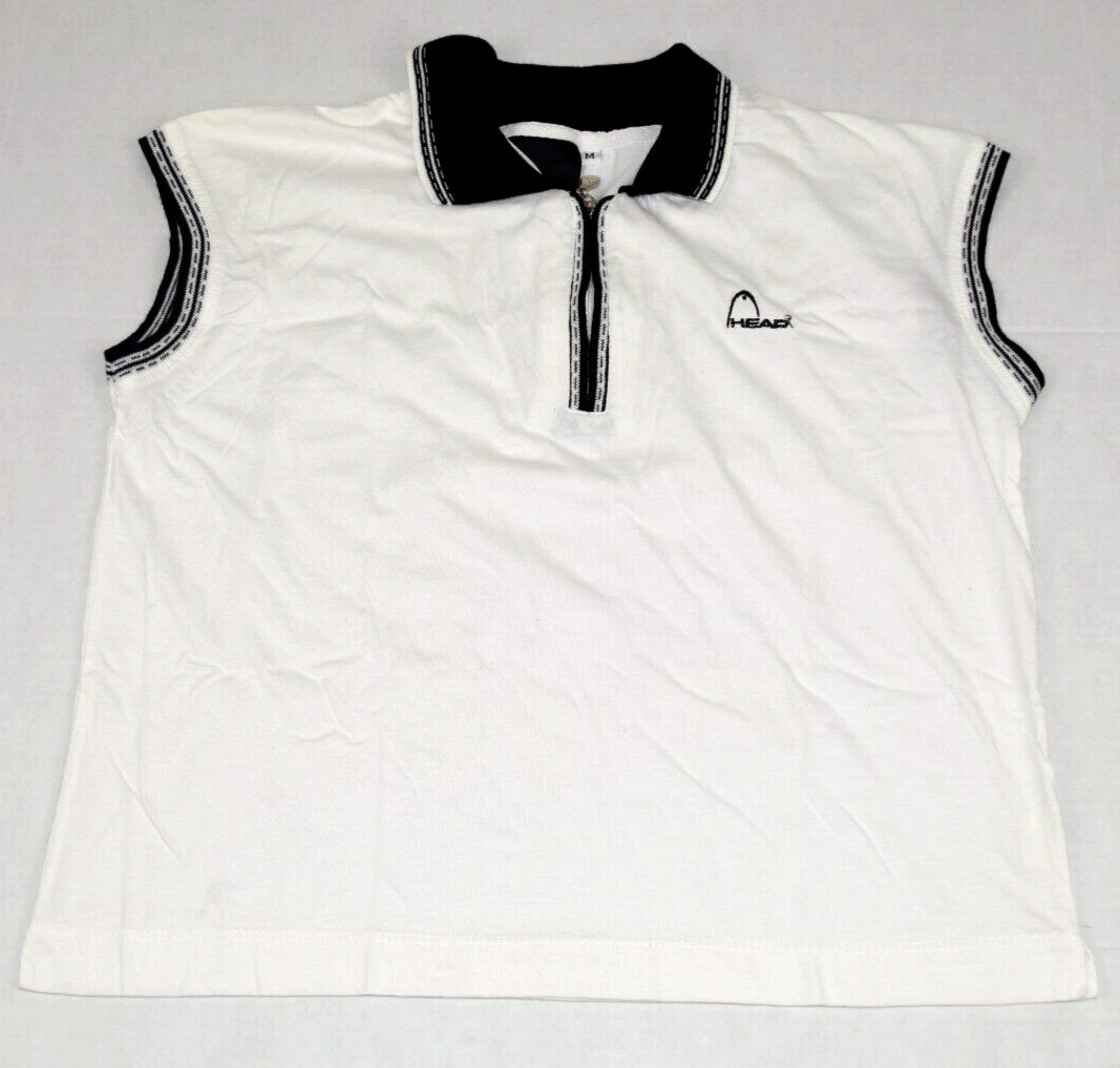 Vintage Sleeveless Top Head Size M 80s White Black Trim Collar Logo