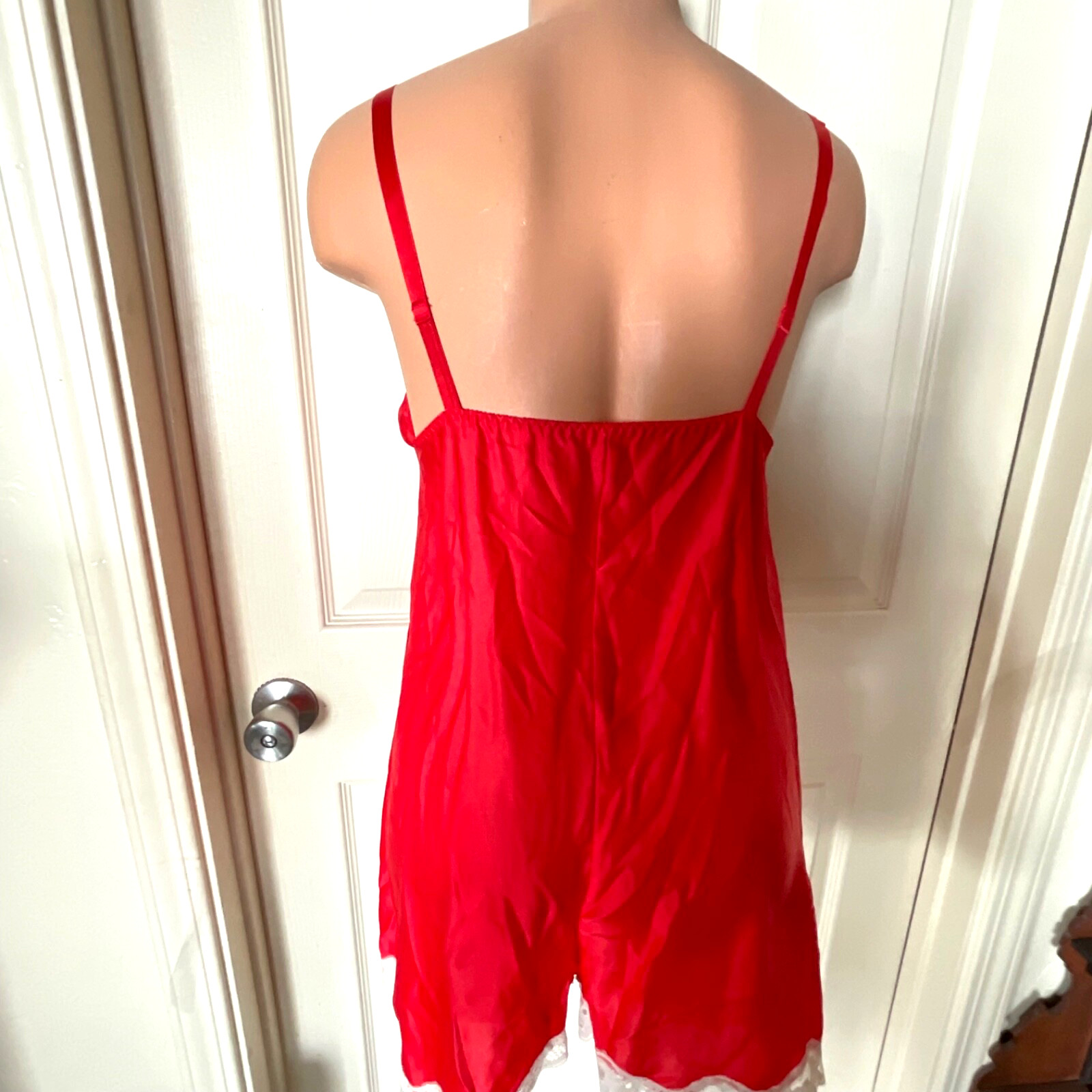 VTG Lily Of France SZ 36 LACY White Red Satin Bodysuit Romper Teddie USA