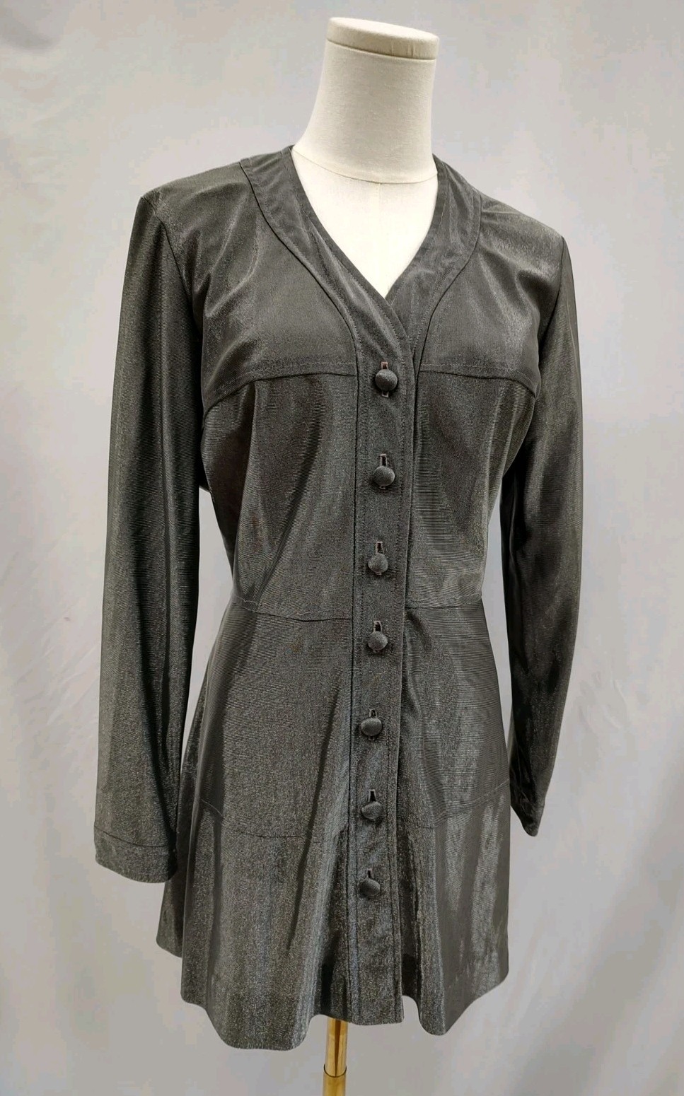 60’s Vintage Dress Stephen O’Grady GO GO Mod Silver Lurex Sparkle Mini Retro M/L