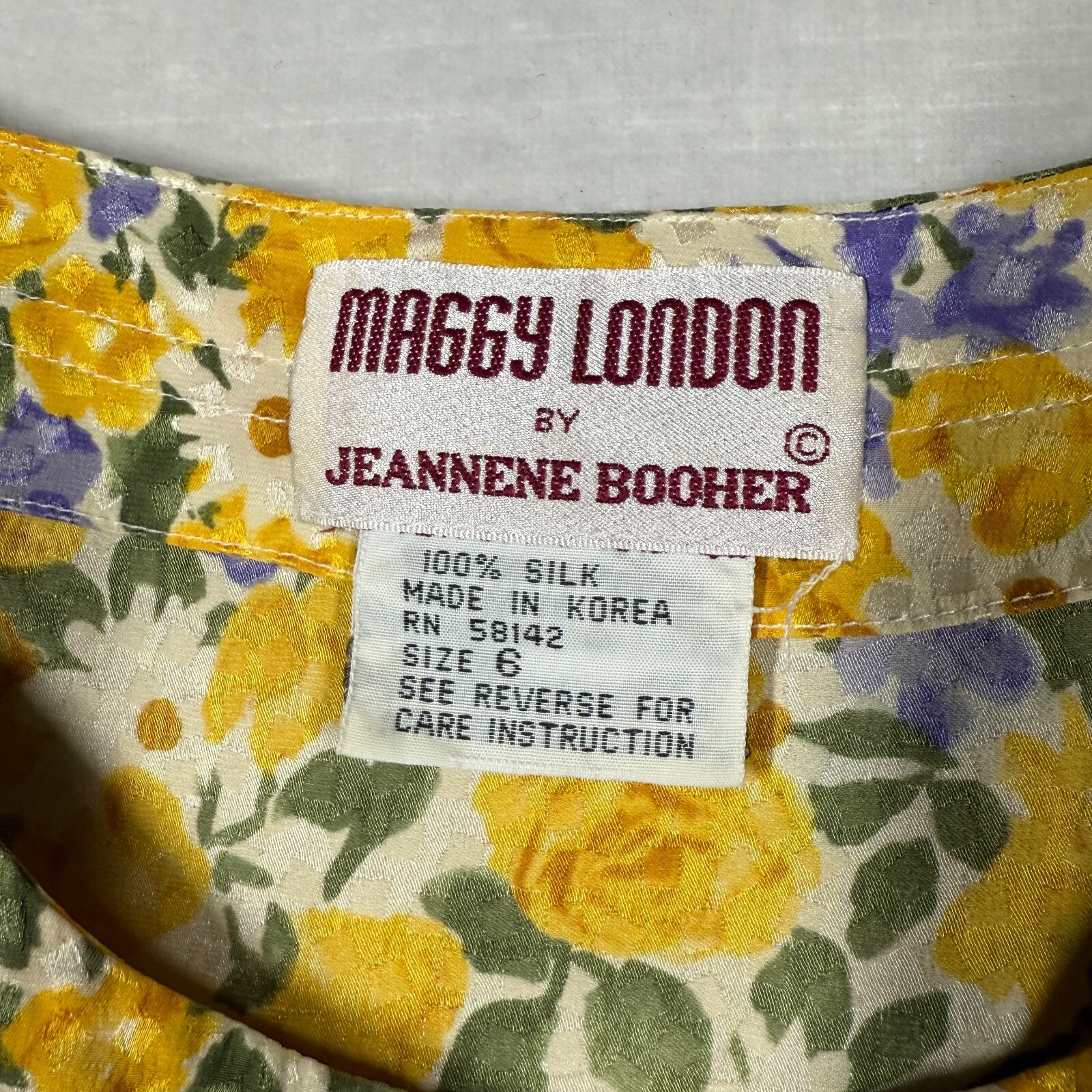 Vintage Maggy London Dress Womens 6 Yellow Button Up Pleated Romantic 80s Silk