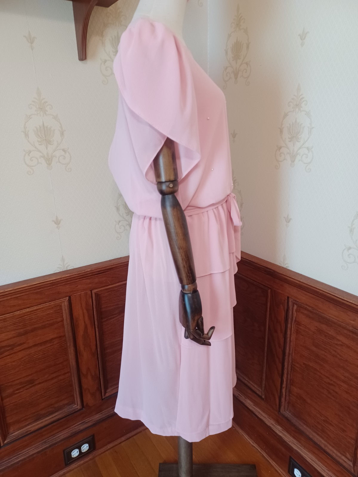 Vintage 1960s/70s Toni Todd Union-Made Pink Pearled Puff Sleeve Coquette Dress