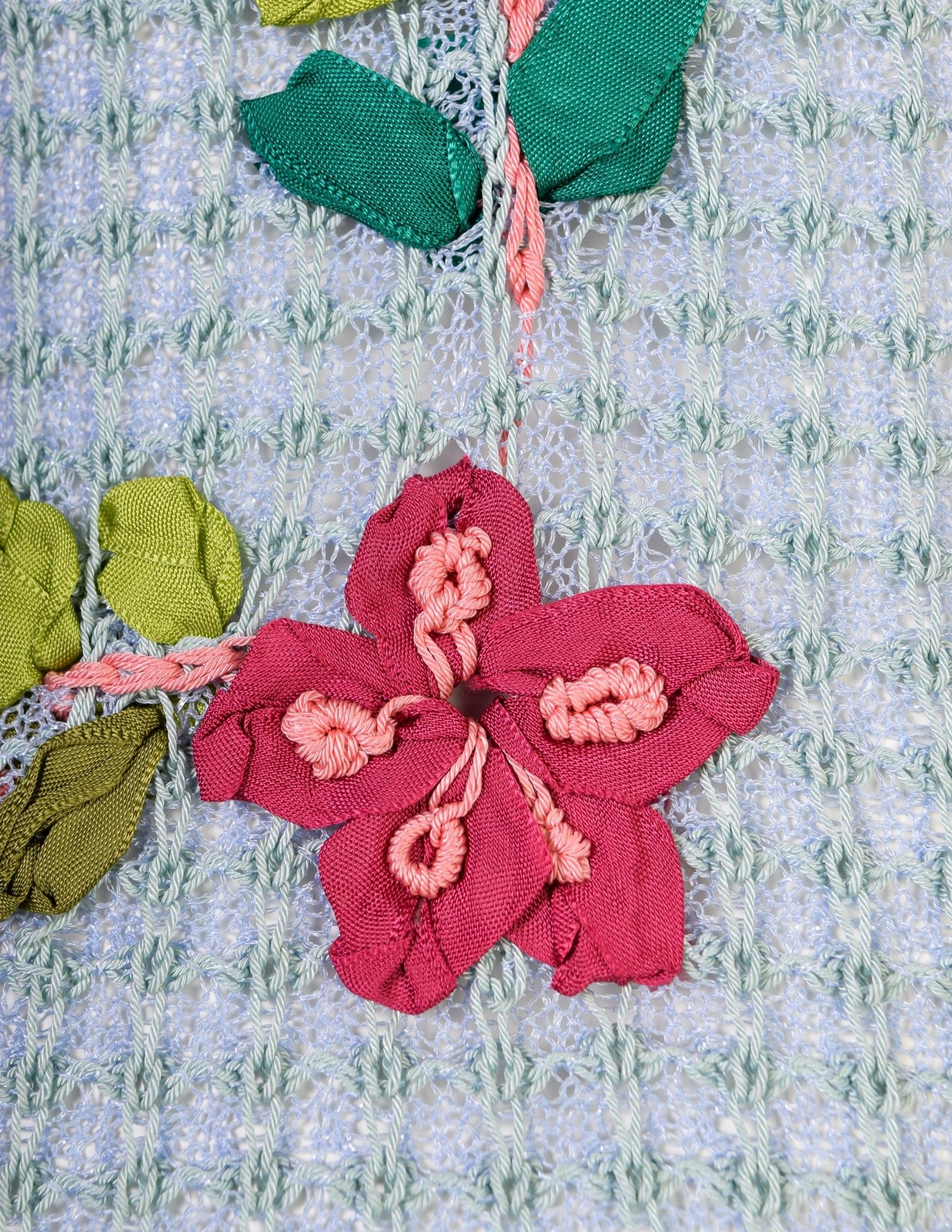 Christian Lacroix Vintage SS 2000 Baby Blue Multicolor Floral Embellished Knit C