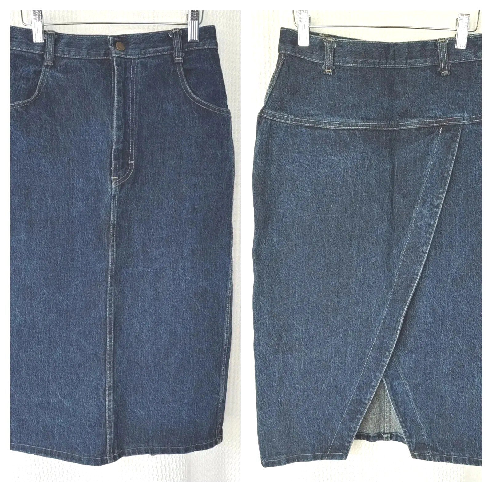 Vintage Weathered Blues Fitted Pencil Jean Skirt with Unique Back Wrap Size 5/6