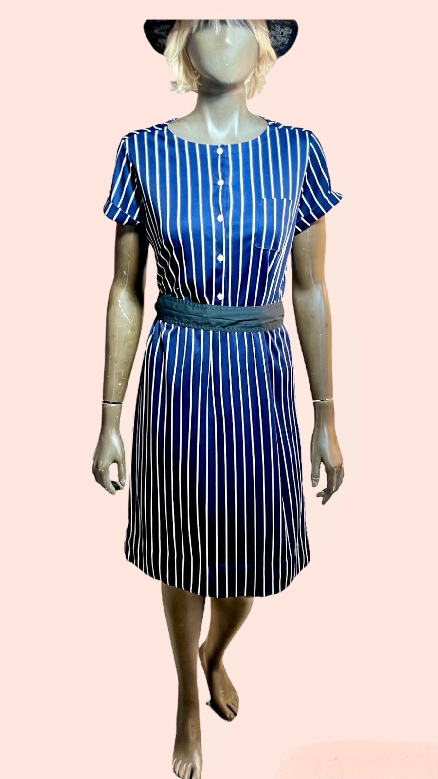 Vintage LANVIN 1970s Poly Knit French Designer Embroidered Logo Day Dress L 16