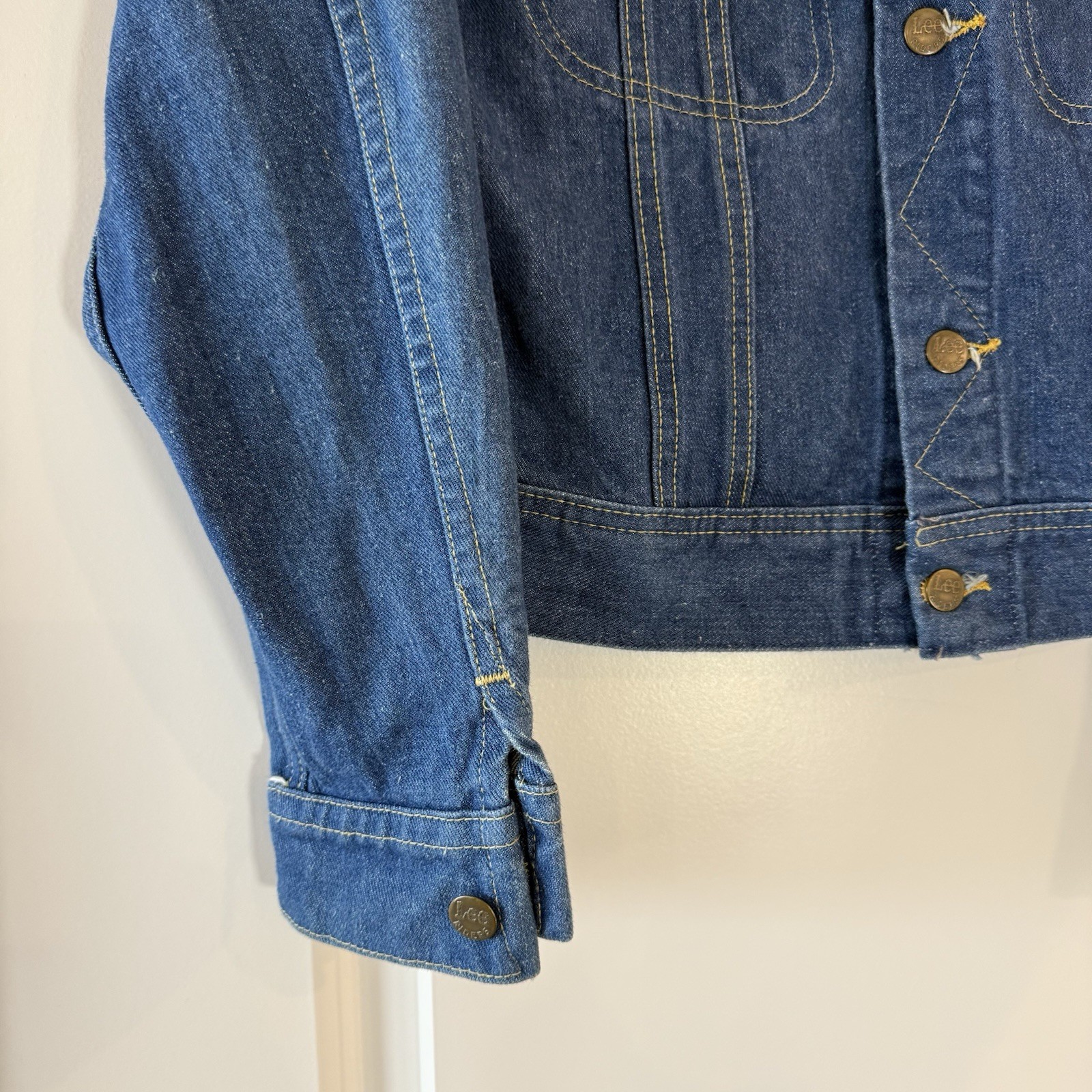 VTG 70s Lee Riders Denim Jacket Union Made USA Americana Cropped Women S Tag 16