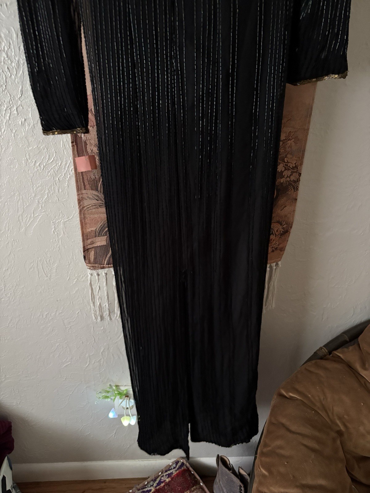 SCALA Vintage Silk black beaded Maxi Dress size medium
