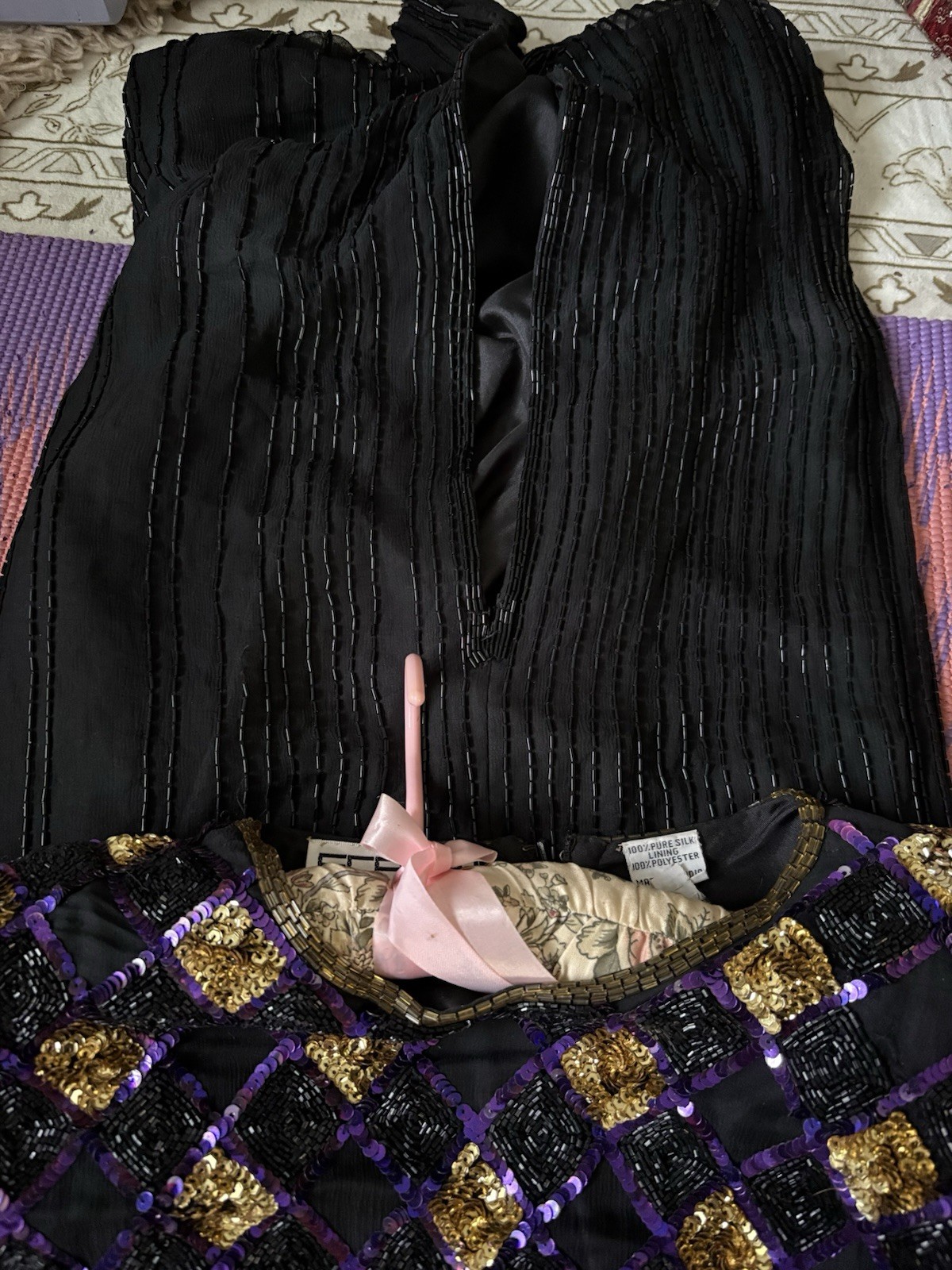 SCALA Vintage Silk black beaded Maxi Dress size medium