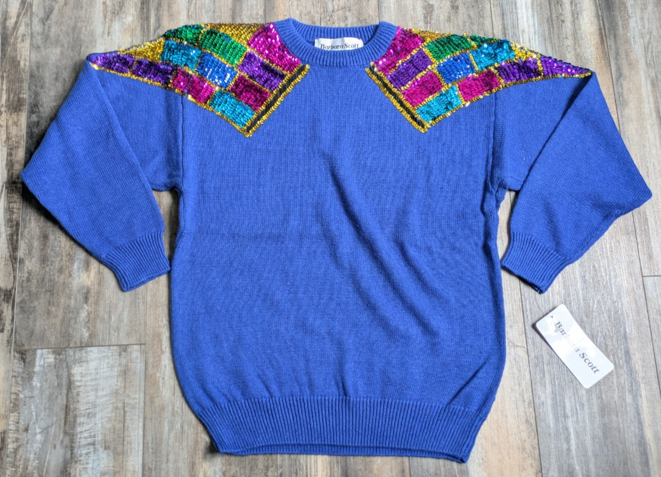 NWT Vintage Deadstock Barbara Scott Sequin Statement Sweater Medium Glam NYE Med